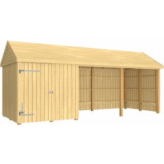 PLUS Classic Multi havehus i 3 moduler med enkeltdør og åben front, natur/nåletræ - 14,5 m²