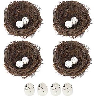 PRETYZOOM 16 stk. kunstig fuglerede rattan med falske fugleg. Pskehndvrksindretning til hjemmet Hummingbird Red Party Brnelegest (4 stk. 3.