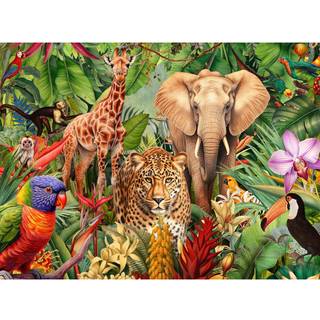 Springboks Jungle Animal Mashup 500 stykker puslespil for voksne og familier har en farverig collage af dine yndlings safari -dyr