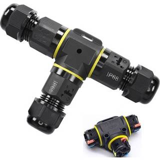 Sort T-samledåse med quick connector - Til samling af ledninger, 3-ledet, IP68 vandtæt