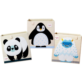 Opbevaringskasse til børn 3 stk. panda, pingvin, yeti - 3 Sprouts