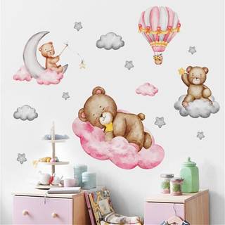 Wallsticker med Sovende Bamse & Skyer til Børneværelset