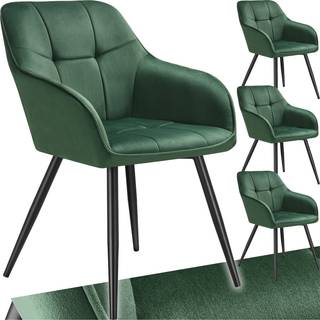 Stol Marilyn, velour, quiltet - mørkegrøn/sort,Sæt med 4 stk.