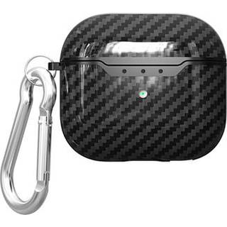 AirPods 4 TPU Cover med Karabinhage - Karbonfiber - Sort