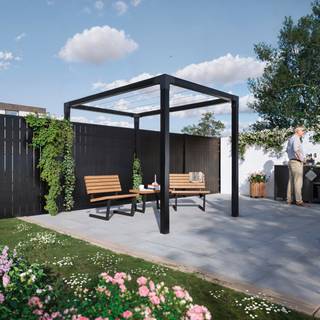 PLUS Daylife pergola med tørresnor, model 6, sort/fyr, 198 x 268 x 208 cm