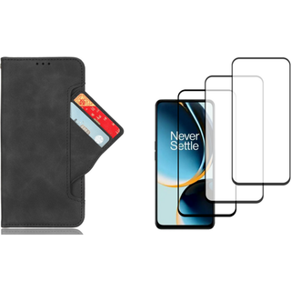 OnePlus Nord CE 3 Lite 5G Flip Cover Kortholder & Beskyttelsesglas Skærmbeskyttelse - 3D Glas, 3 Stk.