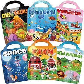 Kalysky 6set Puffy Sticker Books til Kids 2-4 3D Genanvendelige klisterm?rker til sm?b?rn 1-3 2-4 Farm+Animal+Dinosaurs+Ocean World+Space+Vehicle