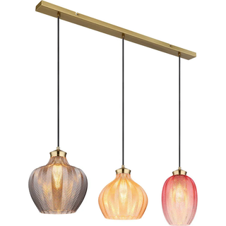 Hængelampe Jessica, længde 90 cm, farverig, 3 lyskilder, glas