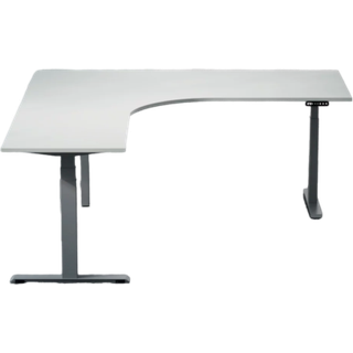 Hæve sænkebord hjørneskrivebord - Premium, Størrelse 180x200 cm, Bordplade Lysegrå, Stativ Sølv