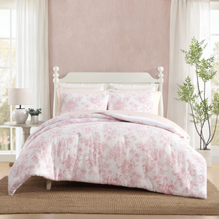 Laura Ashley - Dyne satte bl?d poly vaffel tekstureret senget?j med matchende shams delikat blomsterdesign (Delphine Pastel Pink King)