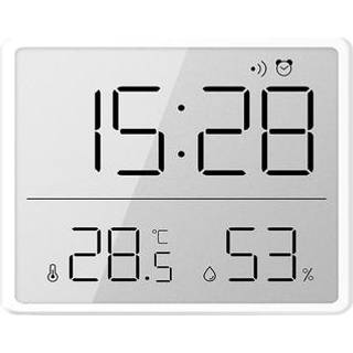 Digitalt vækkeur / LCD-elektrisk ur - kalender, temperatur- og luftfugtighedsvisning - hvid