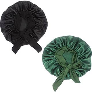 Hanbertti 2 Pack Silk Satin Hair Bonnet Sleeping Hat With Stretch Tie Band Bonnets Silk Bonnet Satin Bonnet Justerbar motorhjelm til kr?llet h?r