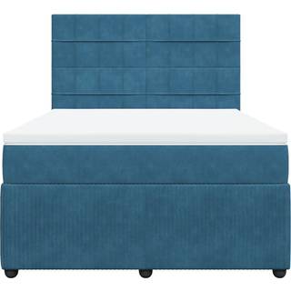 Kontinentalseng Med Madras Fløjl Blå - Blok med firkanter / 140 x 200 cm