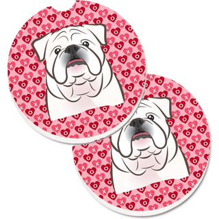 """" Caroline's Treasures White English Bulldog Hearts Set med 2 Cup Holder Car Coasters 2.56 Multicolor """"