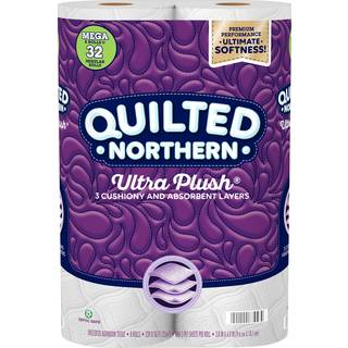 Quiltet nordlig ultra plys toiletpapir 8 mega ruller = 32 Regelm?ssige ruller 3-lags badv?v hvidt