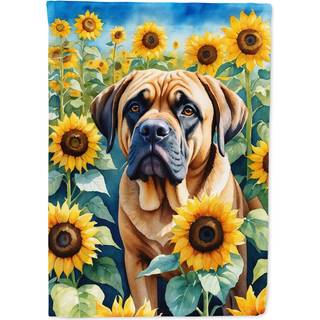 Caroline's Treasures DAC6120CHF Mastiff i Sunflowers House Flag Stor veranda ærme pole dekorativt uden for gårdskunster Artwork Wall Hanging Poly