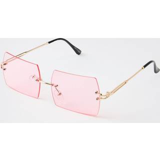 Mens Pink Rimless Square Metal Sunglasses