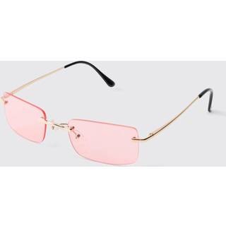 Mens Pink Rimless Rectangular Sunglasses