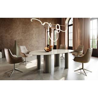 Esstisch Edge Oval 220x120 Keramik Iris FMG Onice Oro Pilier Metall Effektfinish Titan - Onice Oro Gold-Gelb
