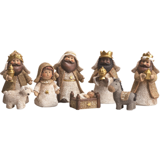 Transpac x9156 Res Burlap Look Baby Christmas Nativity figurer s?t af 8