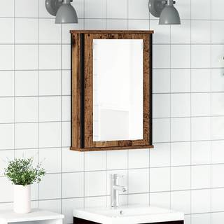 badeværelsesskab m. spejl 42x12x60cm konstrueret træ antikt træ