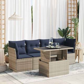 sofasæt 5 dele med hynder polyrattan akacietræ grå