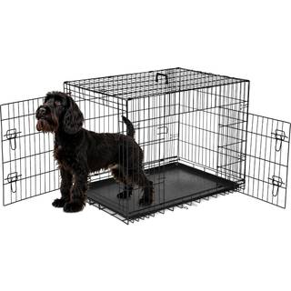Simpelt Deluxe 36-tommer hundebur med skillev?g metaltr?d To-d?rs sammenfoldelig mellemst?rrelse k?ledyrskennel med l?kagesikker plastikbakke B?r