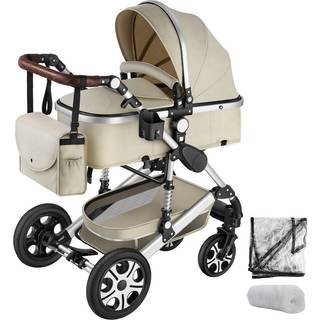 Kombi-barnevogn Mats, sammenklappelig, 5-punktssele - grå/beige