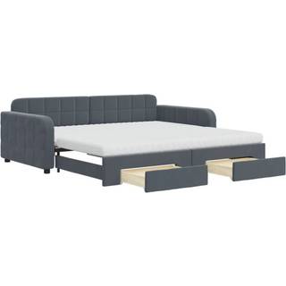 daybed med udtræk og skuffer 100x200 cm velour mørkegrå