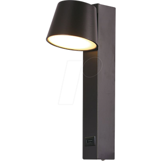 8W LED Væglampe - 3000K, USB funktion, akryl, sort - Kulør : Varm