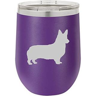 12 oz dobbelt væg vakuum isoleret rustfrit stål stamless vin tumbler glas kaffe rejse krus med låg corgi (lilla)