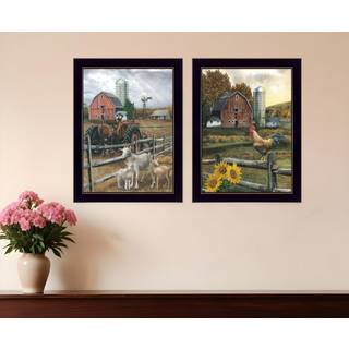 S?t med to g?rdsliv sort indrammet printv?gskunst