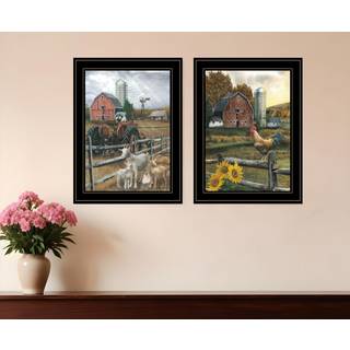 S?t med to g?rdsliv sort indrammet printv?gskunst