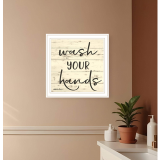 Vask dine h?nder hvide indrammede trykte badev?relse v?gkunst