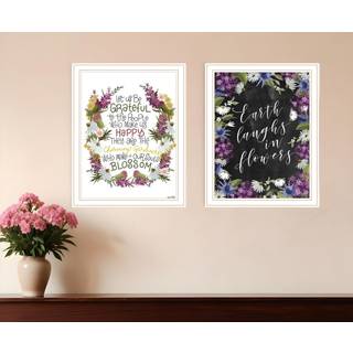 S?t med to blomster f?r os til at grine hvid indrammet printv?gskunst