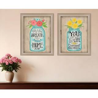 S?t med to Mason -krukker blomsterbrun indrammet printv?gskunst