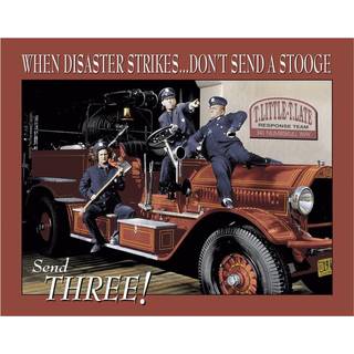 Desperate Enterprises The Three Stooges Fire Department Tin Sign - Nostalgic Vintage Metal Wall Decor - Made in USA