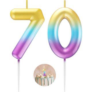 Regnbue nummer 70 stearinlys tillykke med fødselsdagen 3D -nummer stearinlys til fødselsdagskage festdekoration bryllupsdag fejring forsyninger