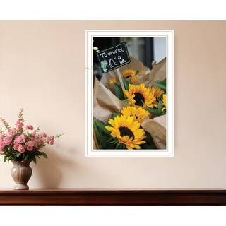 Solsikke buket hvid indrammet print v?gkunst