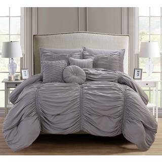 Elegant Comfort Softest Coziest 10pc plisset seng-i-en-t-taske ruched ruffle dyne sæt med dekorative puder og monteret ark med opbevaringslommer