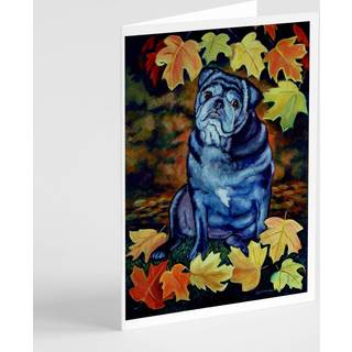 Gammel sort mops i efterårsblade lykønskningskort og konvolutter pakning på 8