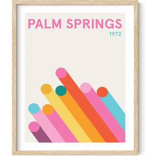 Haus og nuancer retro vintage plakat: lyserød abstrakt æstetisk billede farverig moderne bymurskunst dansk rejseart print lys geometrisk vægindre