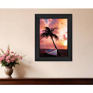 Palm Tree Sunset Black Framed Print Wall Art