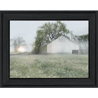 Gr?n land morgen sort indrammet print v?gkunst