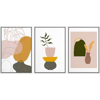 Idea4wall indrammet Wall Art Print Set Monstera Leaf Line Art med potteplanter Geometriske blomsterillustrationer Moderne kunst Rustik farverig t