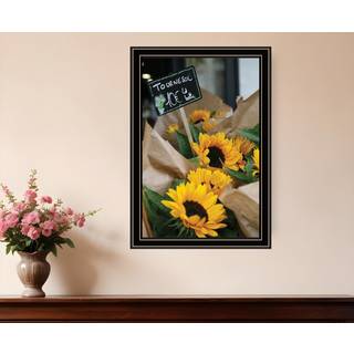 Solsikke buket sort indrammet print v?gkunst