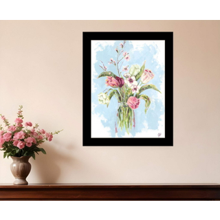 Blomstrer hvid indrammet printv?gskunst