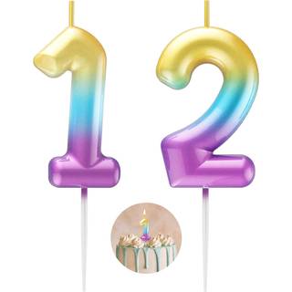Regnbue nummer 12 stearinlys tillykke med fødselsdagen 3D -nummer stearinlys til fødselsdagskage festdekoration bryllupsdag fejring forsyninger