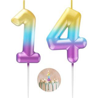 Regnbue nummer 14 stearinlys tillykke med fødselsdagen 3D -nummer stearinlys til fødselsdagskage fest dekoration bryllupsdag fejring forsyninger