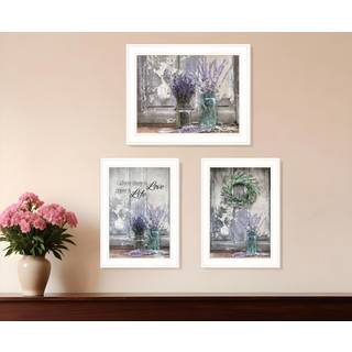 S?t med tre k?rlighedsliv og lavendel hvid indrammet printv?gskunst